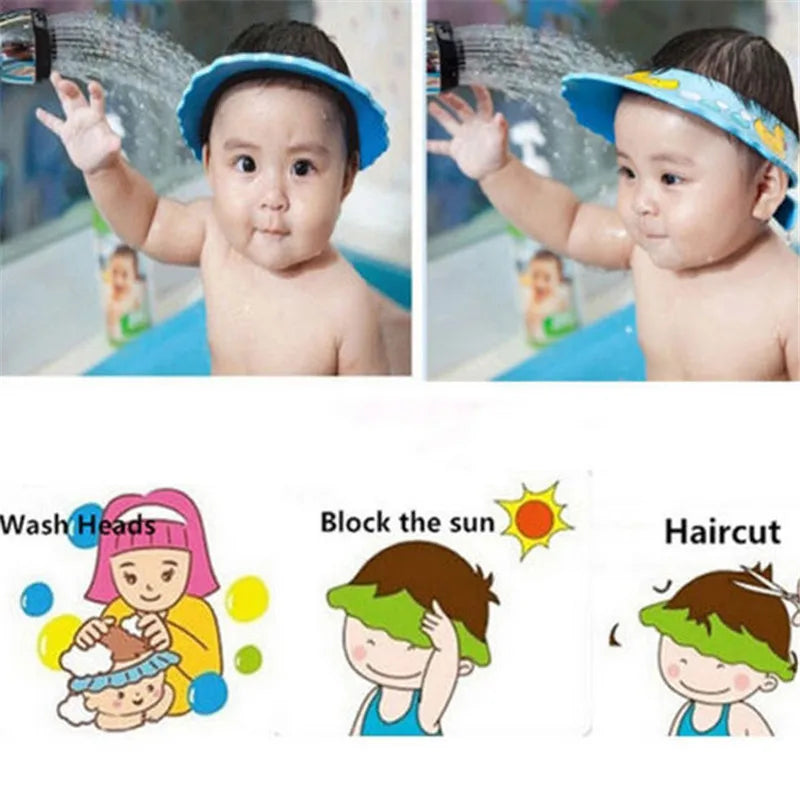 🟠 Мягкая регулируемая детское душ для душа шляпа для волос для умыва
