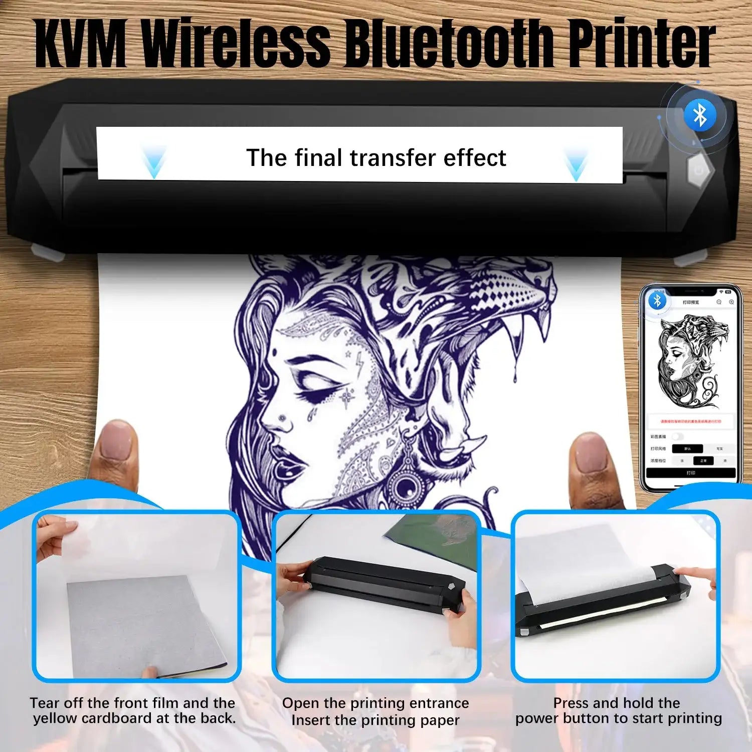 KVM Wireless Tattoo Transfer Printer Thermal Inkless
