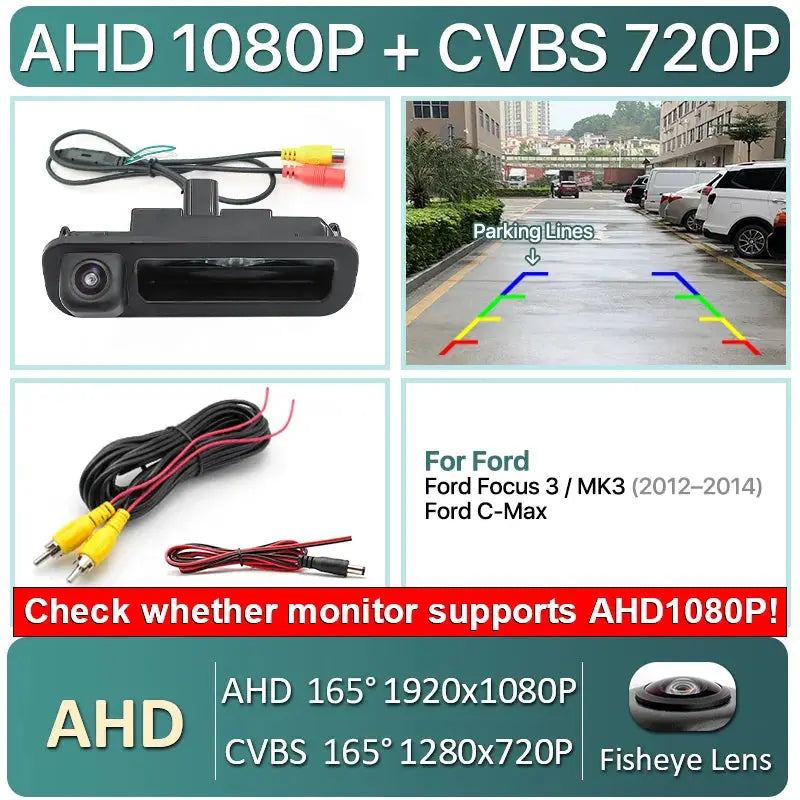 AHD 1080P 170° Vehicle Trunk Handle Rear View Reverse Camera For Ford Focus 3 MK3 C MAX 2011-2014 Dynamic Trajectory by InterCyprus Trading Ltd