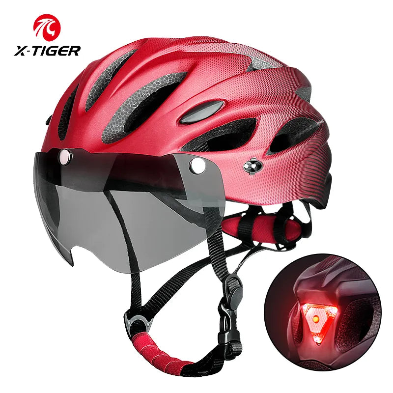 🟠 X-Tiger Adult Bike Bike με LED πίσω φως Dual Mode Goggle Cycling Helmet Fit 58-62cm ελαφριά αναπνεύσιμο κράνη ποδηλάτων