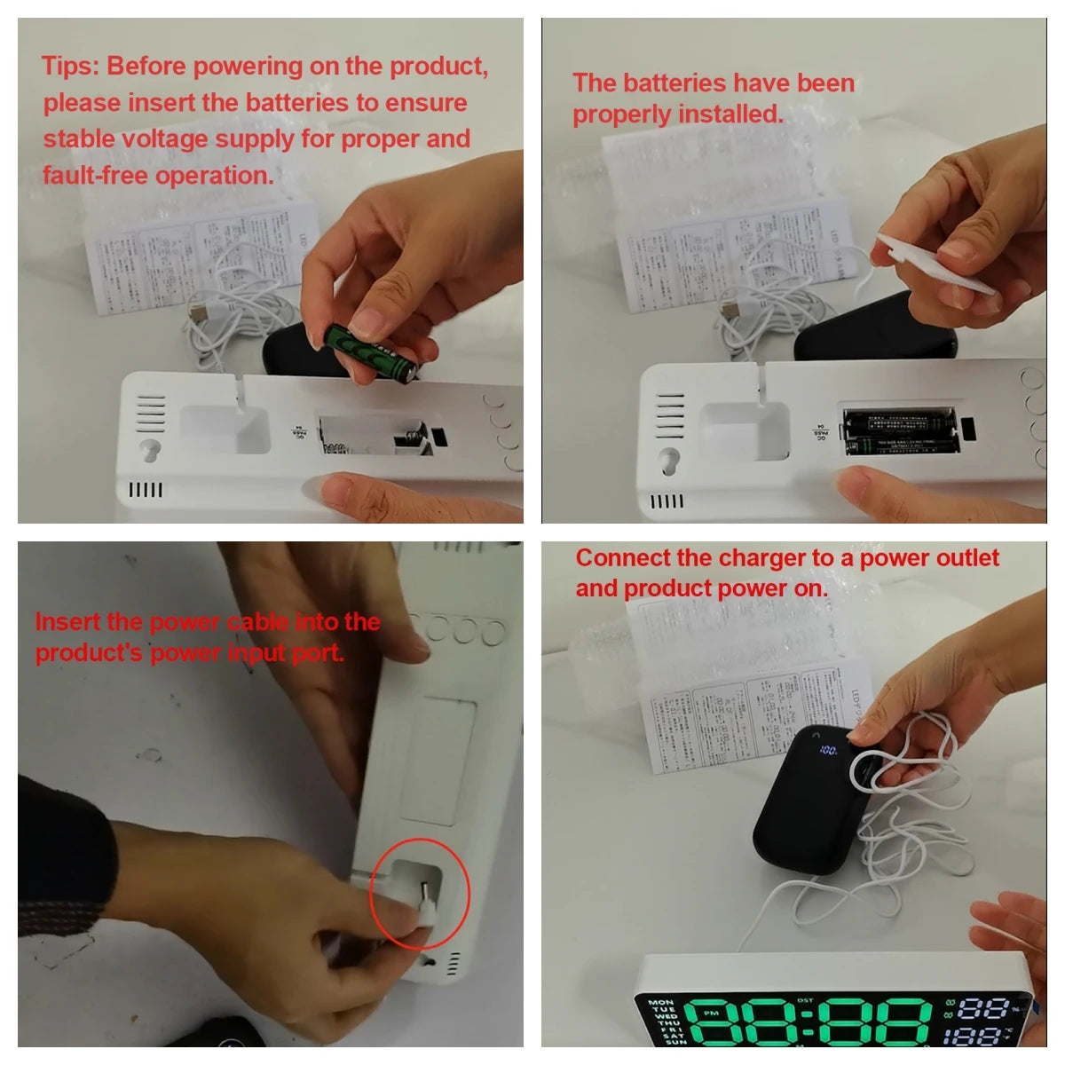 WOKLOK 9 Inch Large Digital Wall Clock &ndash; USB Powered with Temperature and Humidity Display