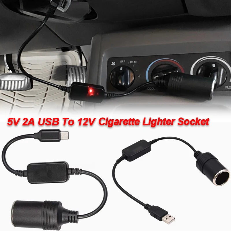 Convertor de la USB la priza de brichetă auto de 12V, cu adaptor de alimentare de 5V 2A
