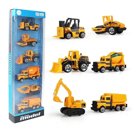 12in1 Mini Construction Model Vehicle &ndash; 1:64 Scale Diecast Engineering Trucks C 6pcs