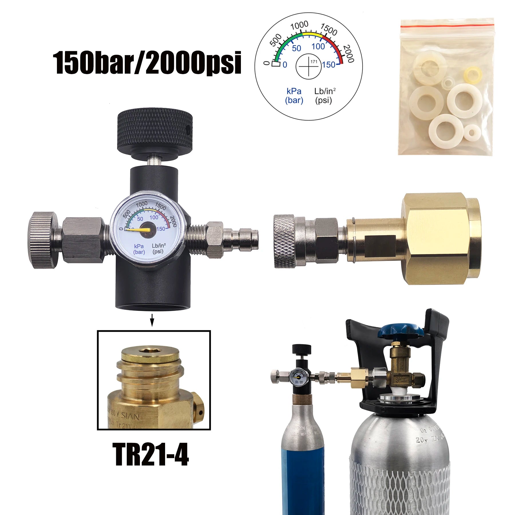 TR21-4 CO2 Refill Adapter &ndash; High Pressure Gauge System