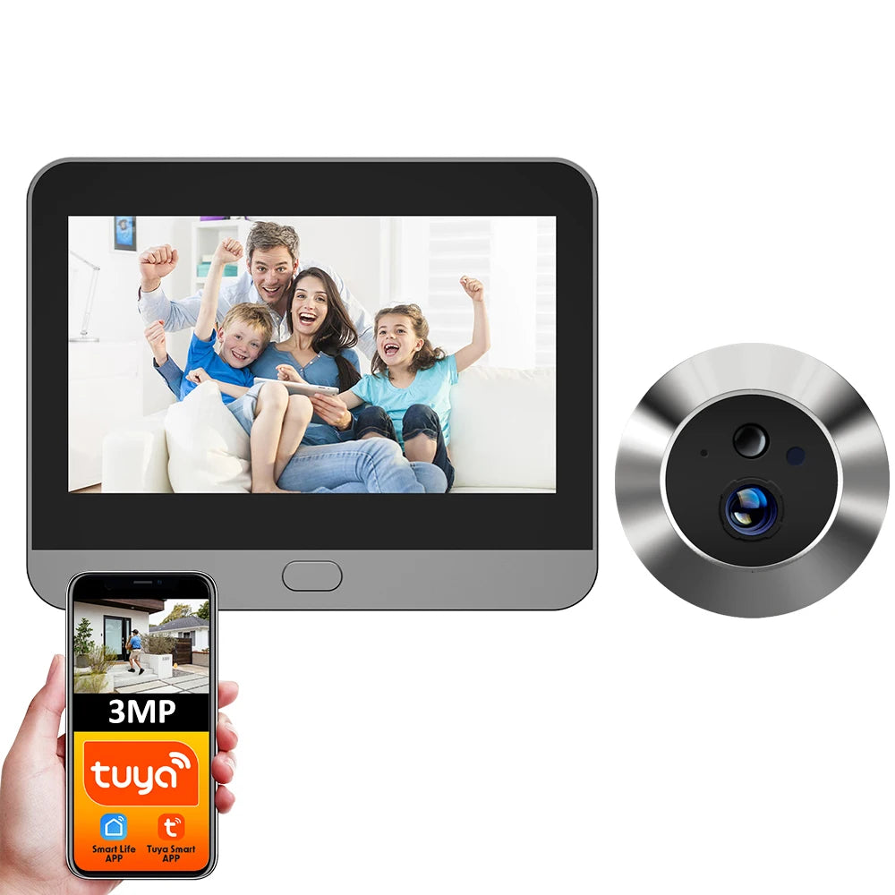 Tuya Smart 3MP Peephole Door Camera &ndash; Wide 140 Degree View Door Camera 32G