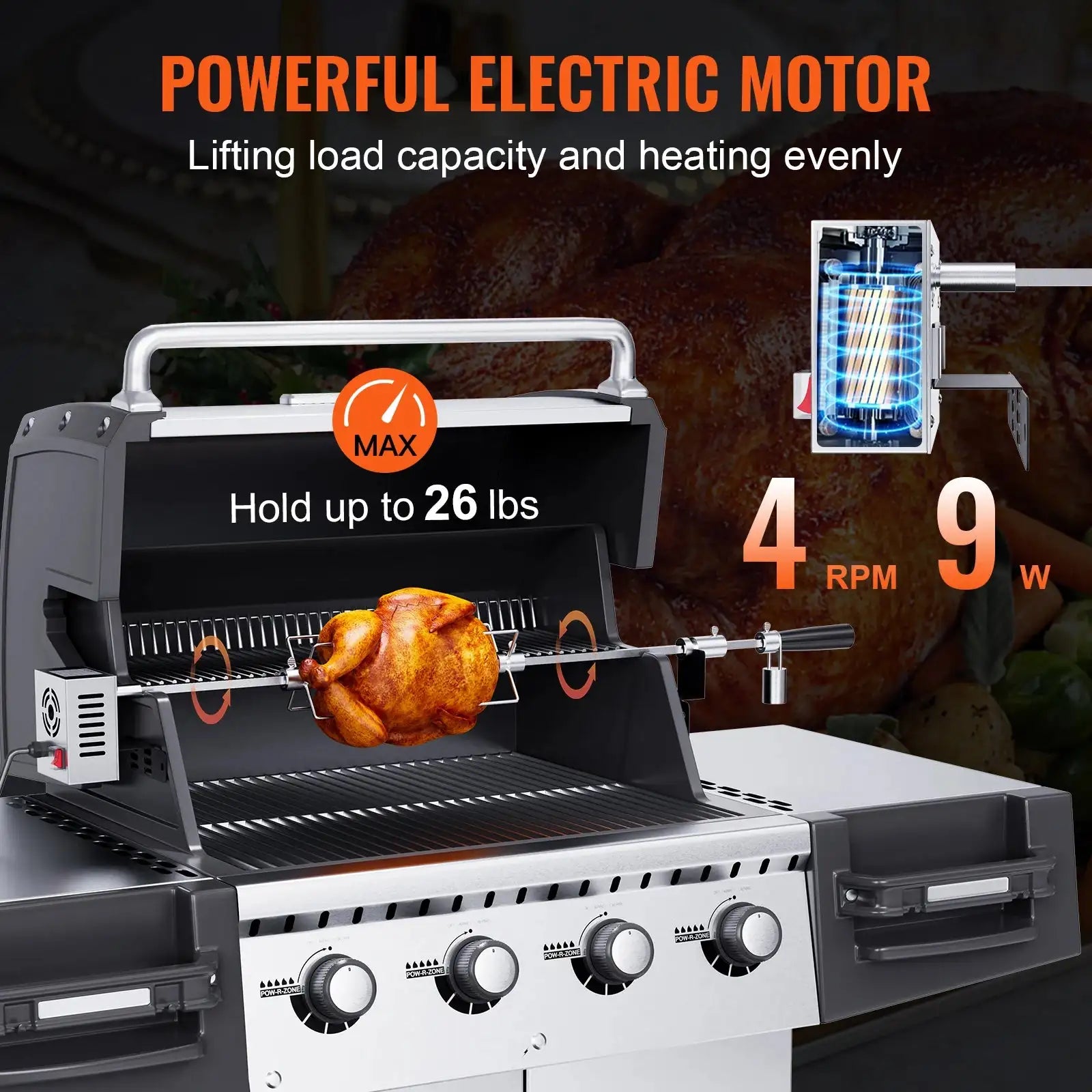 Universal Grill Rotisserie Kit 9W Stainless Steel