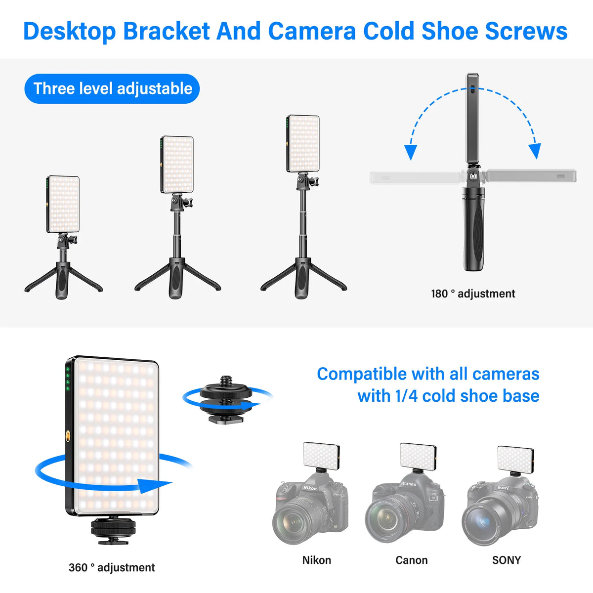 St rbea 120 LED Rechargeable Selfie Light with Tripod for Vlogging and Video Conferencing