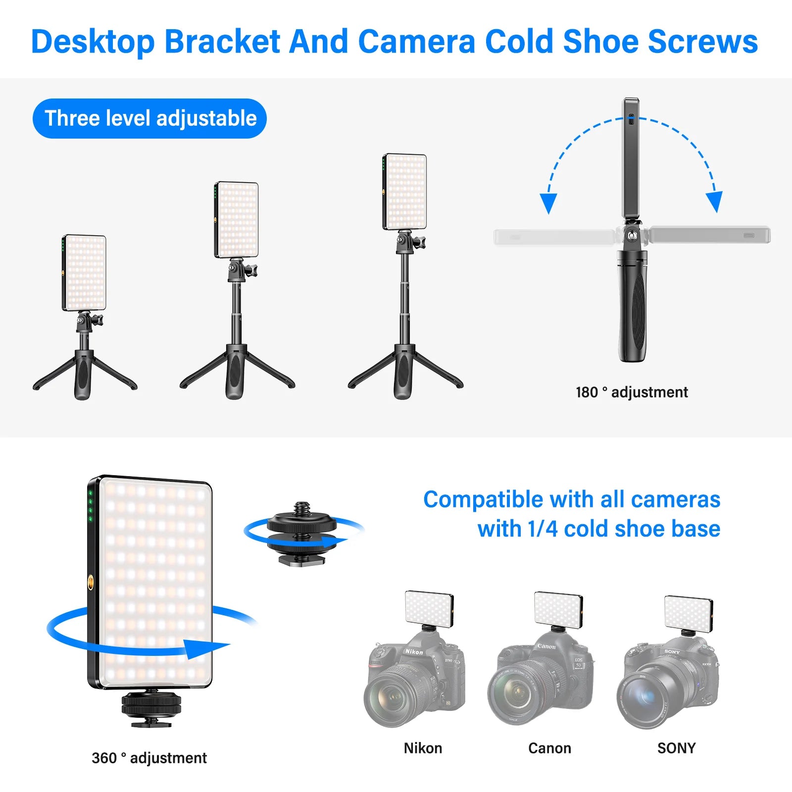 St rbea 120 LED Rechargeable Selfie Light with Tripod for Vlogging and Video Conferencing