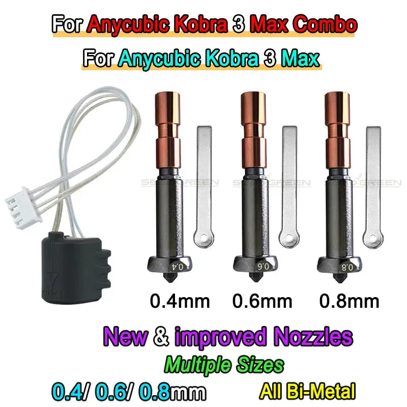 Nozzle Kit For Anycubic Kobra 3 Max 0.4mm 0.6mm 0.8mm