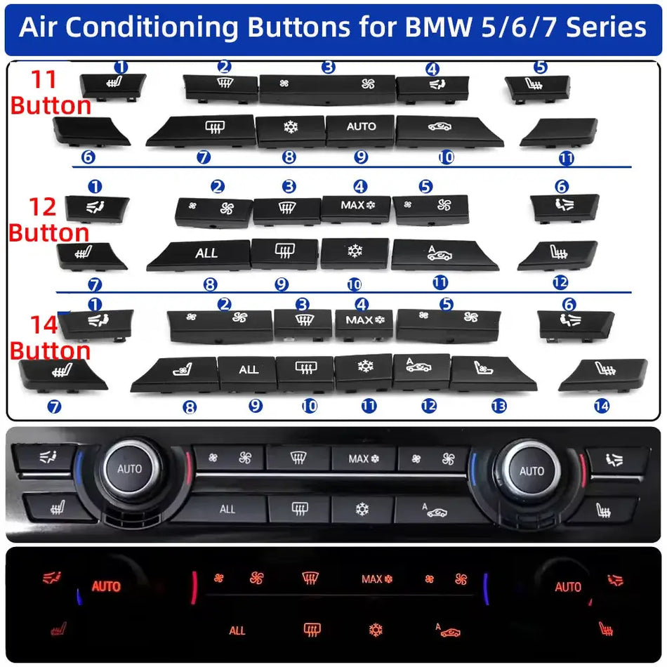 Car Interior Accessories AC Heater Button 11/12/14pcs Fan Speed Button Cover for BMW 5/7 Series F07 GT/F10/F11 F01/F02 by InterCyprus Trading Ltd