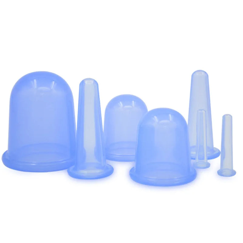 Silicone Facial Massage Cupping Set &ndash; Vacuum Massage Therapy 7pcs blue