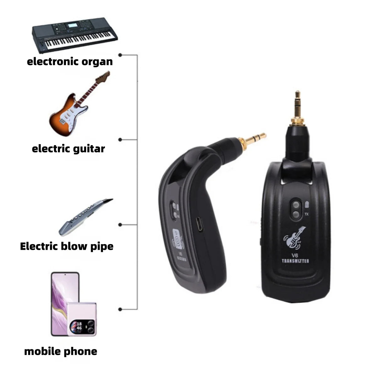 Miwayer V6 Wireless Guitar System &ndash; Rechargeable 2 In 1 Plug