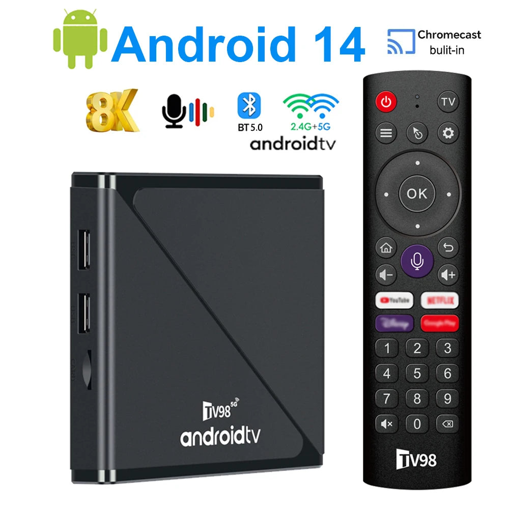 MYSTB Android 14 8K Quad-Core TV Box with Dual WiFi &amp; Voice Control