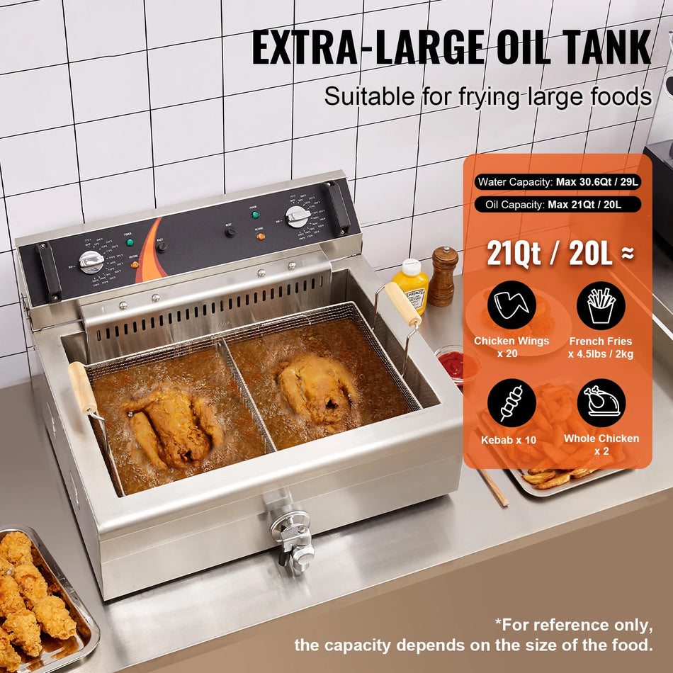 3000W Kommersiell Fritös 30.6 Qt Rostfritt Stål