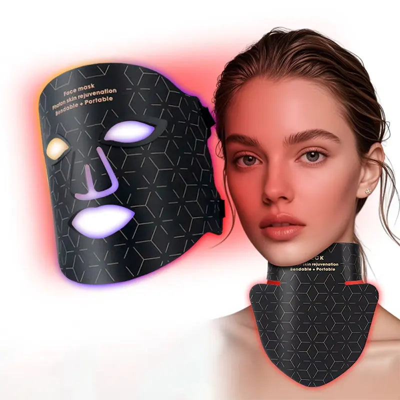 LED Rotlichttherapie-Gesichtsmaske mit Hals, Silikon, Infrarot, 4 Farben
