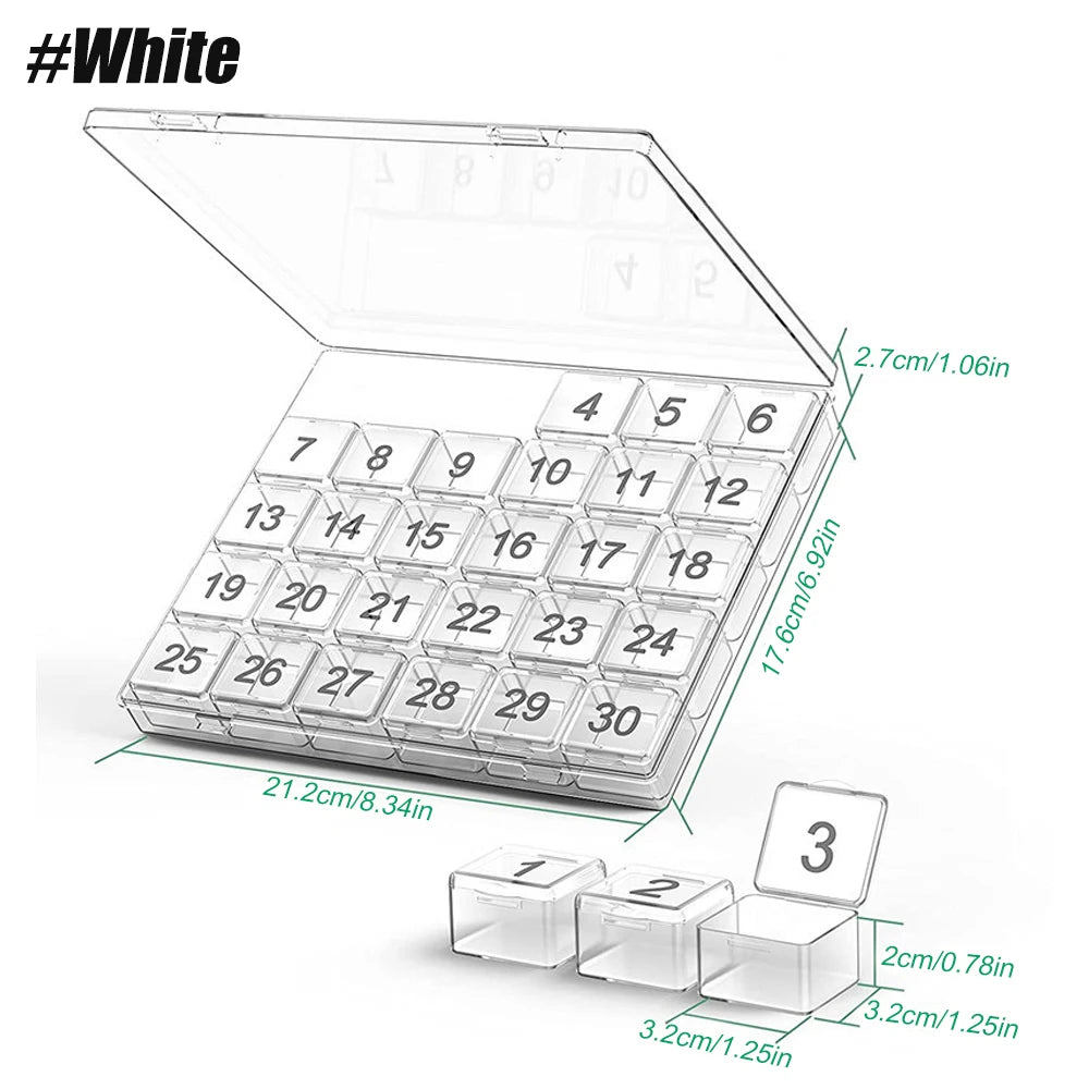 30-Day Large Compartment Monthly Pill Organizer for Vitamins and Medication, BPA-Free Pill Case WHITE