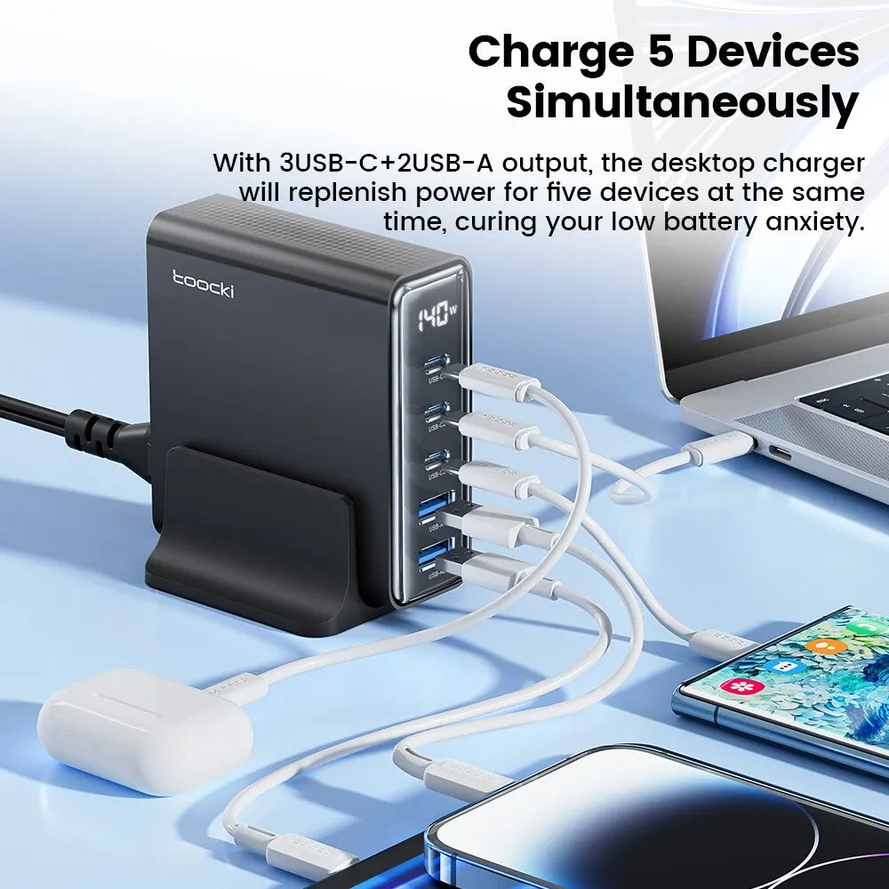 Toocki 140W GaN USB Charger &ndash; 5in1 Desktop Fast Charge
