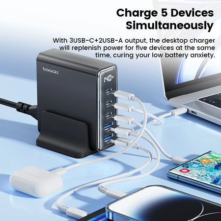 Toocki 140W GaN USB Charger &ndash; 5in1 Desktop Fast Charge