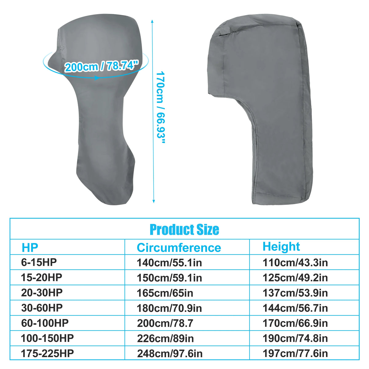 X Autohaux Waterproof Motor Full Outboard Boat Engine Cover Fit Up to 250-300HP 420D Oxford Cloth Boat Outboard Motor Protector 100-150HP Gray