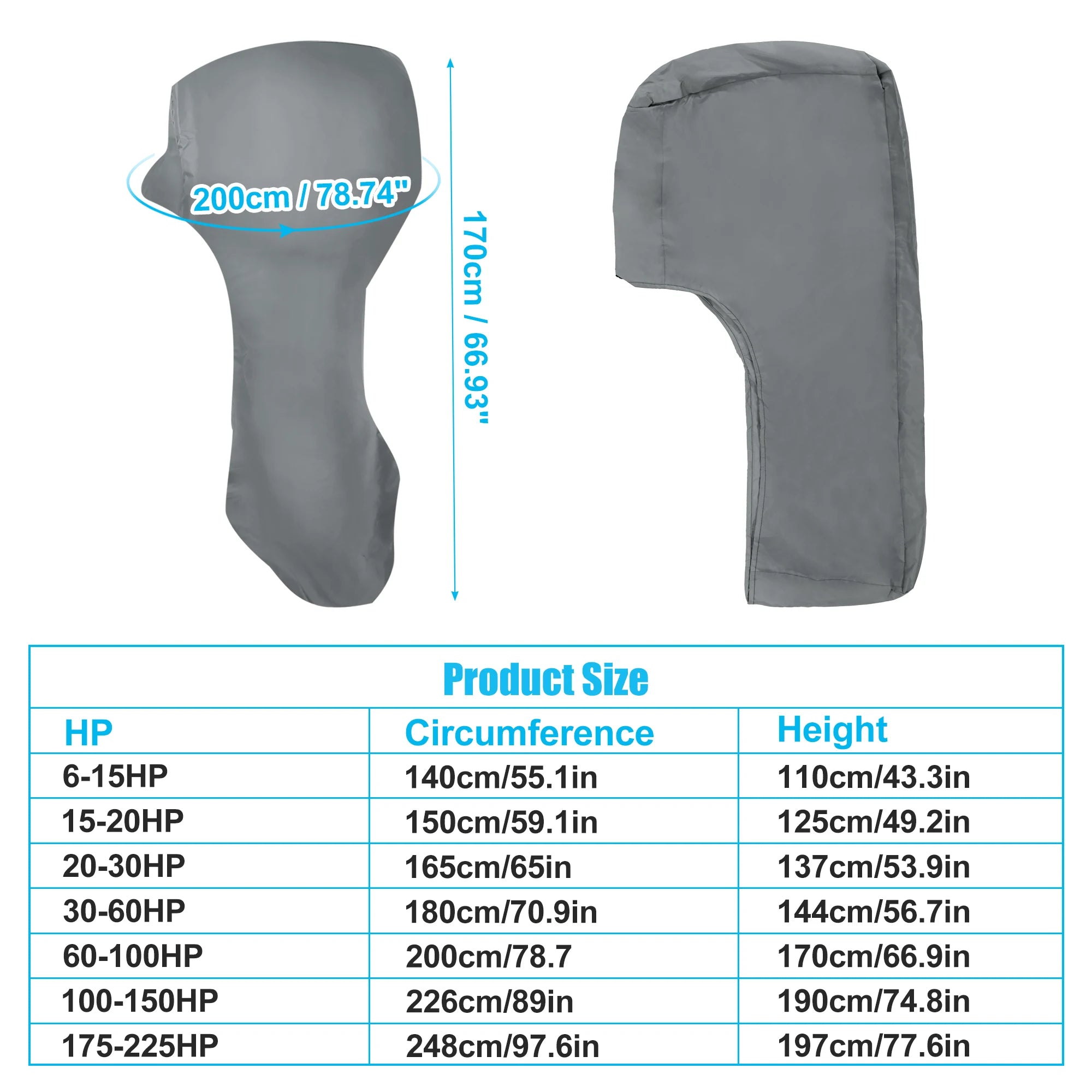 X Autohaux Waterproof Motor Full Outboard Boat Engine Cover Fit Up to 250-300HP 420D Oxford Cloth Boat Outboard Motor Protector 100-150HP Gray