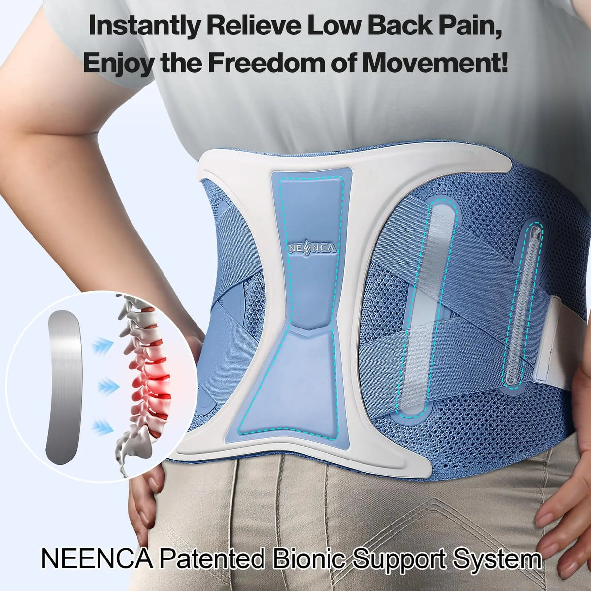 NEENCA Back Support Brace Adjustable Lumbar Support Belt Waist Wrap for Lower Back Pain Relief, Injuries, Sciatica, Scoliosis