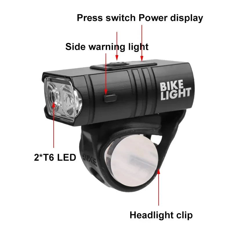 Polkupyörän etuvalo T6 LED USB-ladattava vesitiivis otsalamppu