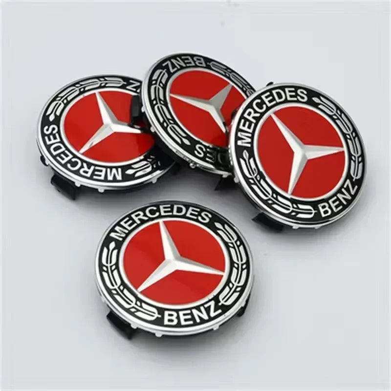 4PCS 75MM Car Hub Center Cover &ndash; Premium Mercedes Benz Emblem Design Red Wheat Ear