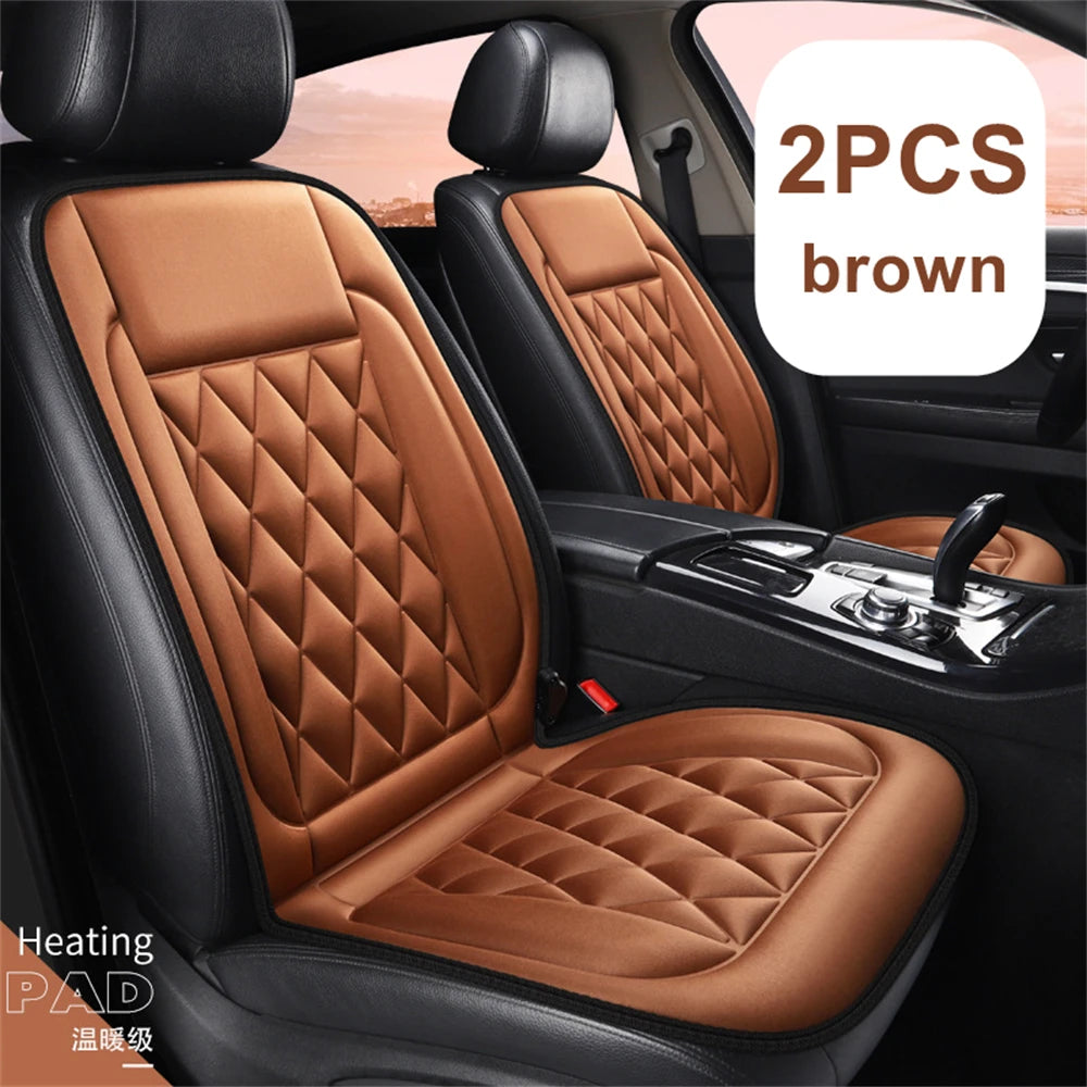 Winter Heated Car Seat Cushion - 2PC 12V Universal Mat for Comfort and Warmth 2PCS Brown