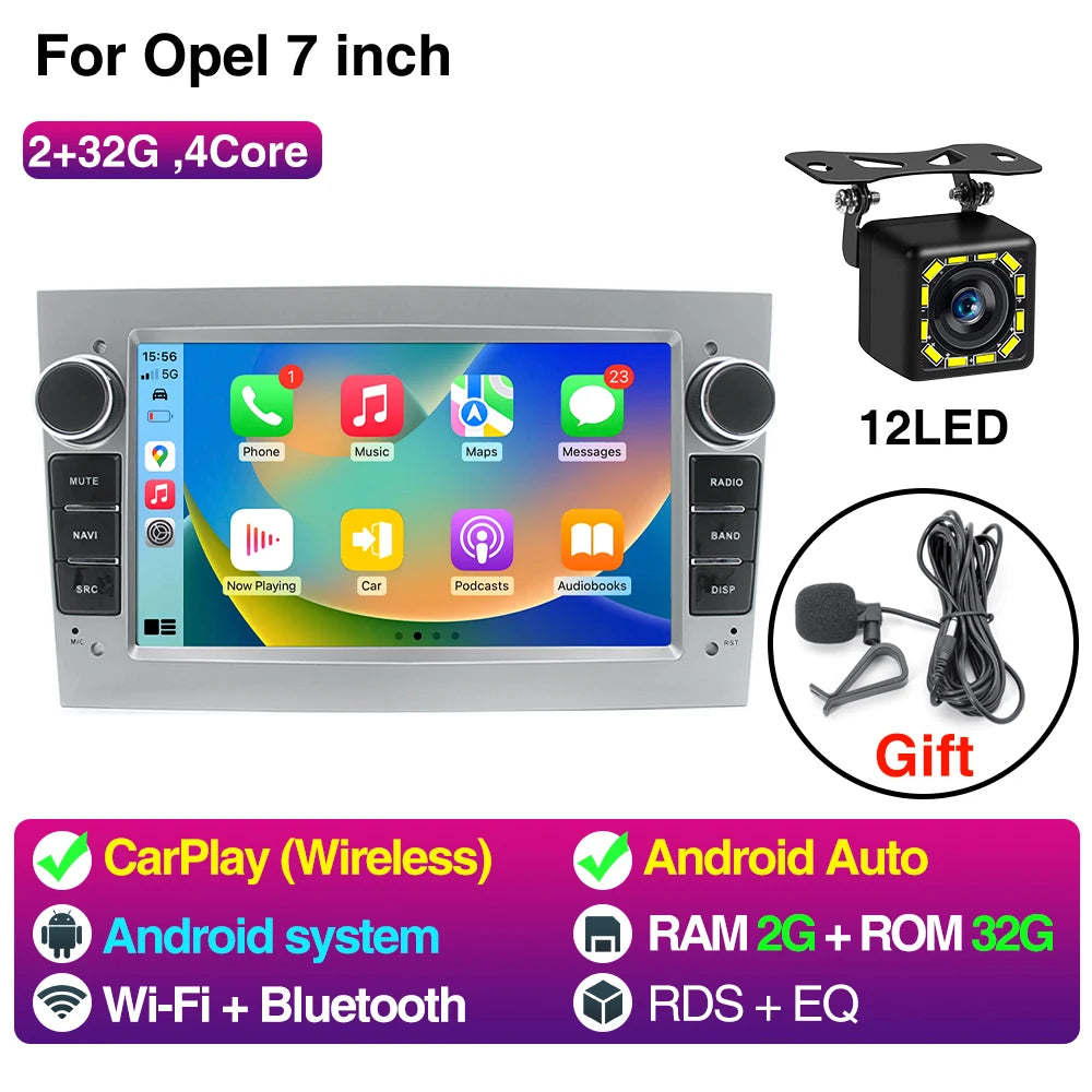 2GB 32GB Car Radio GPS Opel Astra Vectra &ndash; Wireless CarPlay 2 32 Silvery 12LED