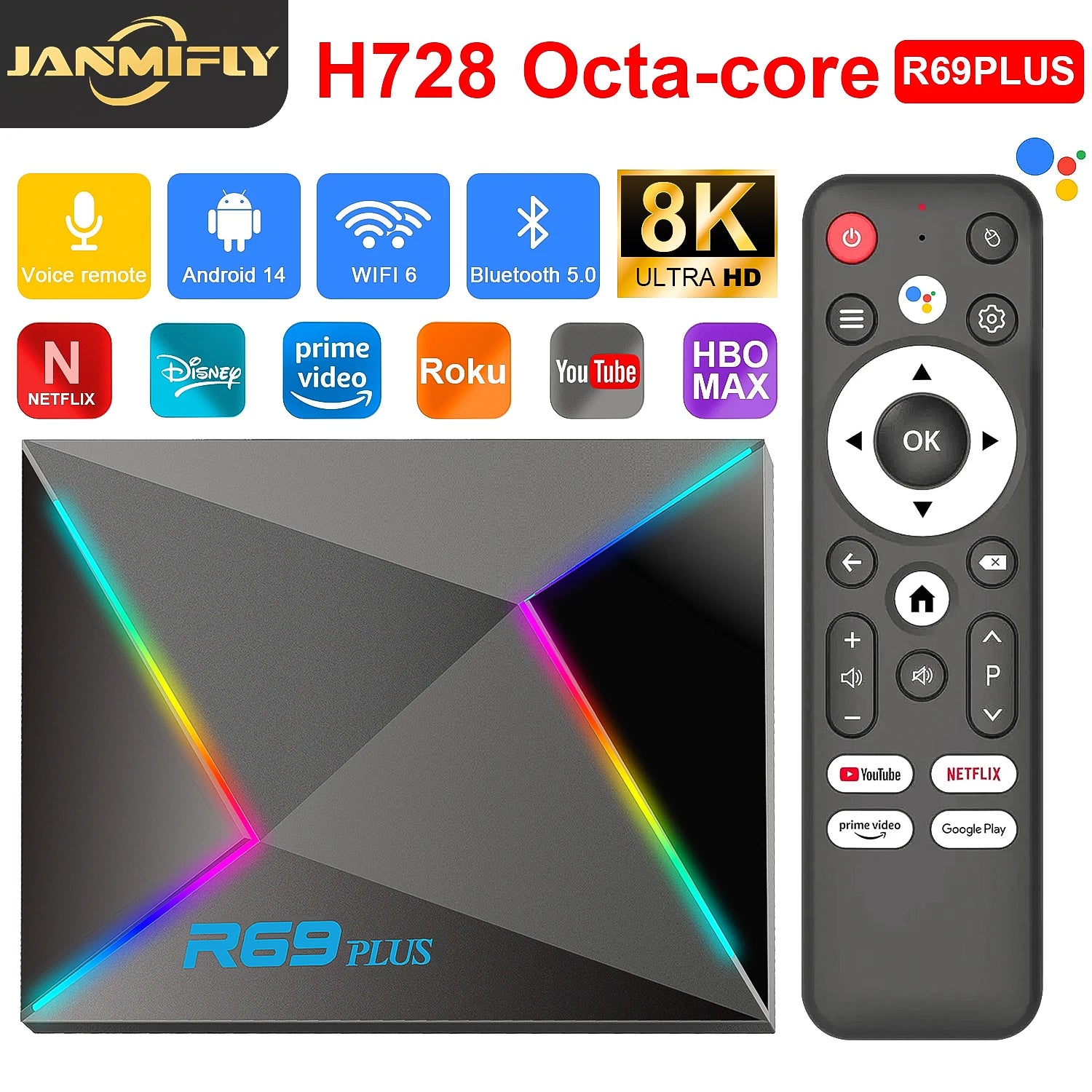 R69 Plus Voice Control TV Box &ndash; Ultra HD 8K Netflix Ready