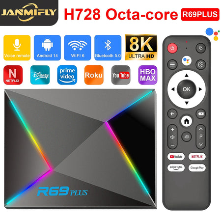 R69 Plus Voice Control TV Box &ndash; Ultra HD 8K Netflix Ready
