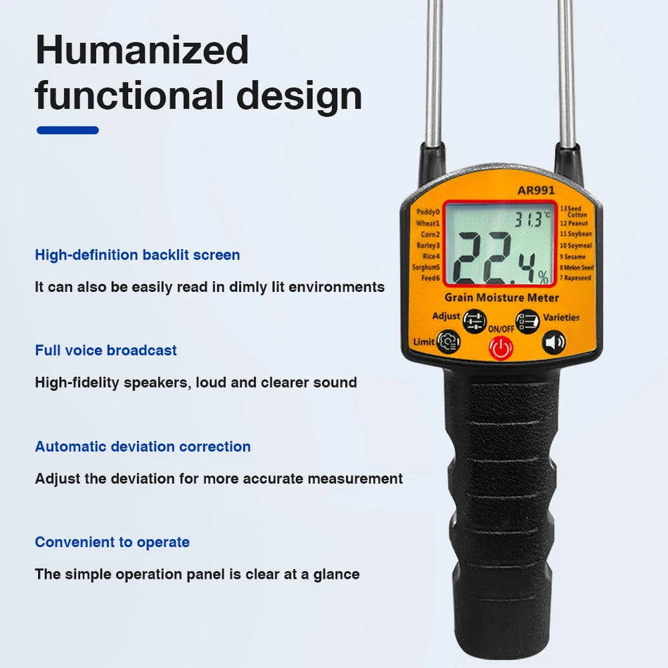 Professional Digital Grain Moisture Meter &ndash; Backlit Display