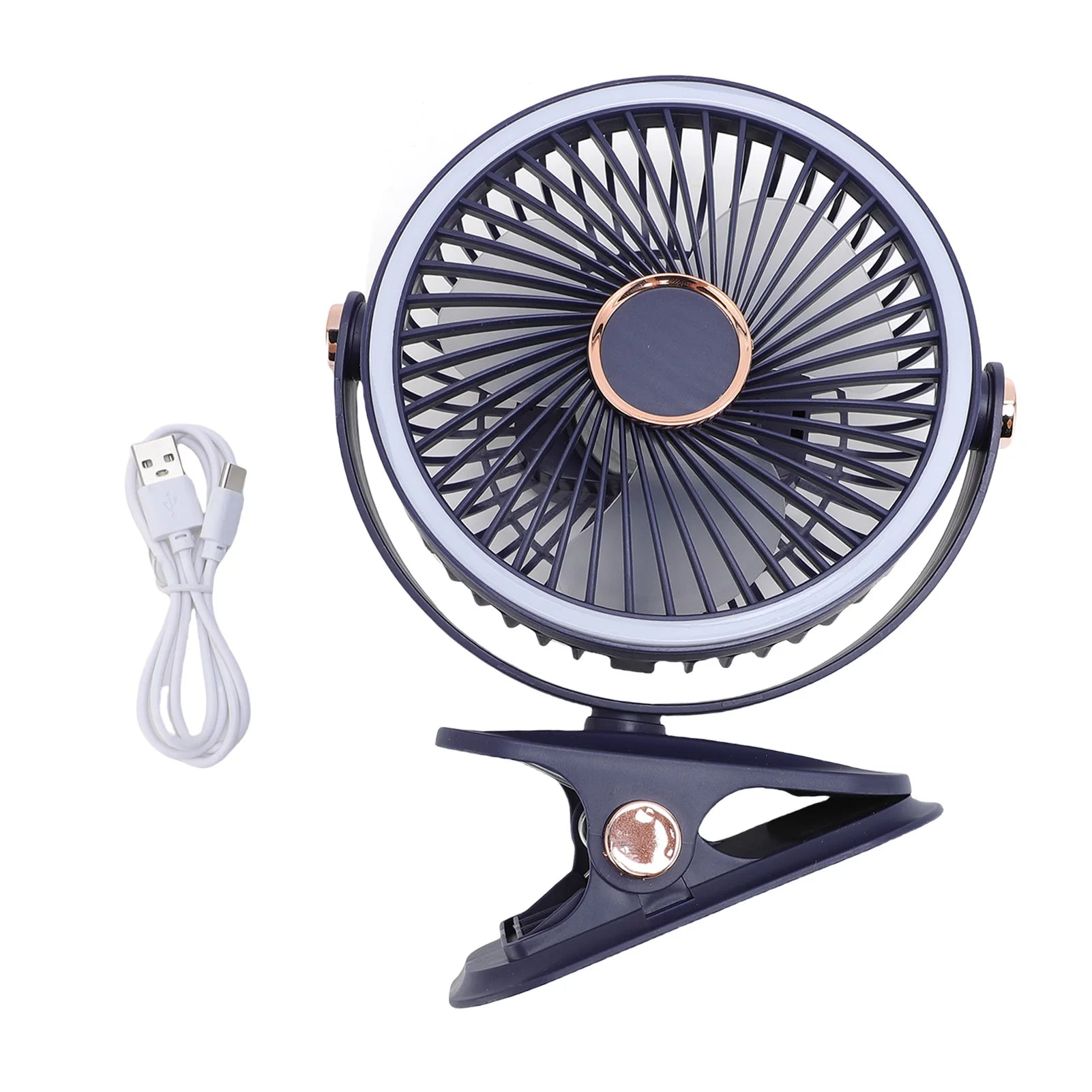 Desk Fan With Clamp And Light &ndash; Quiet Battery Operated Blue