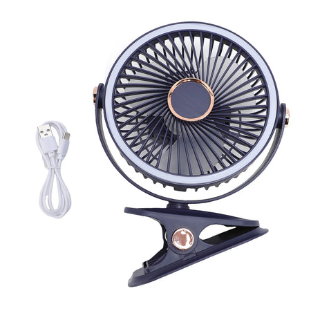 Desk Fan With Clamp And Light &ndash; Quiet Battery Operated Blue