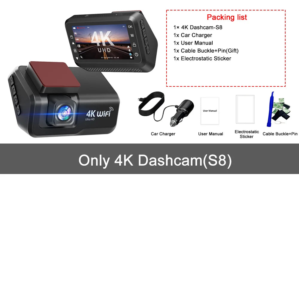 Kocam 4K UHD Dash Cam &ndash; Dual Lens Front and Rear with Night Vision Only 4K Dashcam-S8 / None