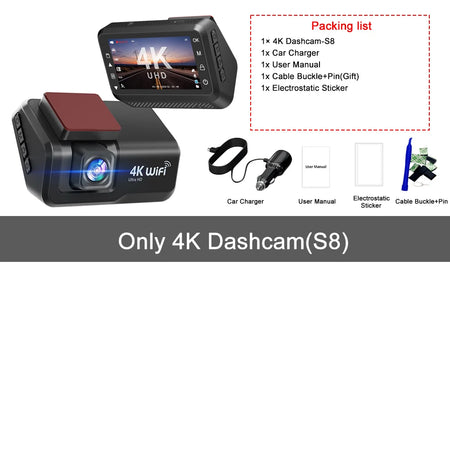 Kocam 4K UHD Dash Cam &ndash; Dual Lens Front and Rear with Night Vision Only 4K Dashcam-S8 / None