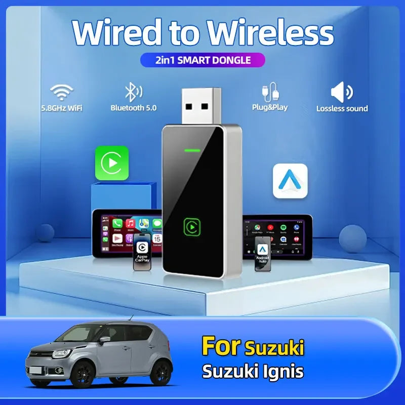 2025 2-in-1 Wireless Android Auto &amp; Apple CarPlay Dongle for Suzuki Ignis - Seamless Plug and Play Car Accessory