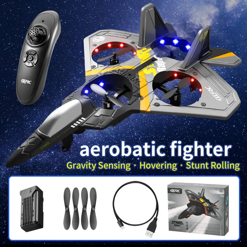 4DRC V17 2.4G RC Fighter Plane - EPP Foam Glider for Kids V17-GREY-1Battery