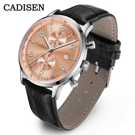 Cadisen Miyota 0S11 Chronograph Watch &ndash; Sunburst Dial Salmon Dial