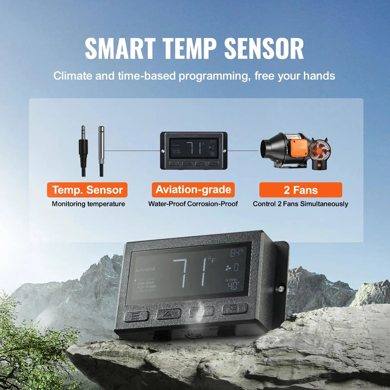 Inline Duct Fan 4x8 Quiet EC Motor Temp Humidity