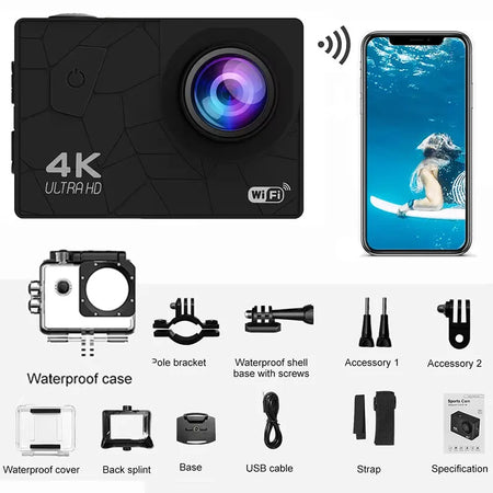 Sport Camera 1080p &ndash; Waterproof IP68 Action Cam with Remote Control