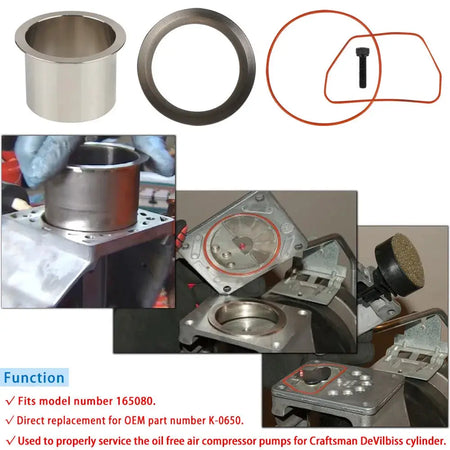 K-0650 Air Compressor Cylinder Sleeve and Compression Ring Kit, Air Compressor Service Kits For Craftsman DeVilbiss Porter Cable by InterCyprus Trading Ltd