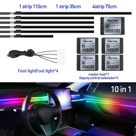 Full Color Streamer Car Ambient Lights RGB 64 Color Universal LED Interior Hidden Acrylic Strip Symphony Atmosphere Lamp by InterCyprus Trading Ltd
