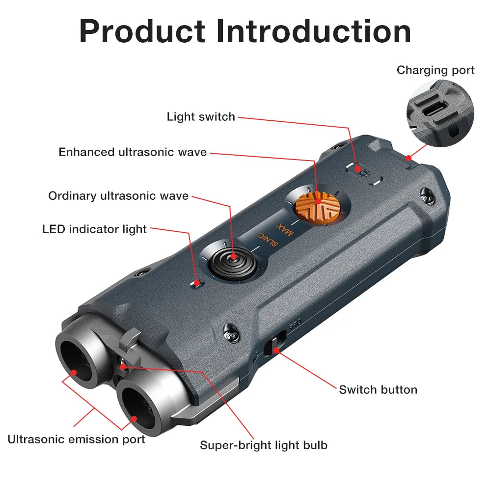 Type-C Ultrasonic Dog Repellent &ndash; LED Flashlight Included
