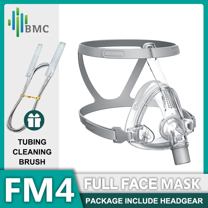 BMC FM4 Tam Yüz CPAP Maskesi Uyku Apnesi için Başlık ile