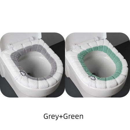 2856C Thickened Plush O-Type Warm Toilet Cushion &ndash; Cozy GreyXGreen