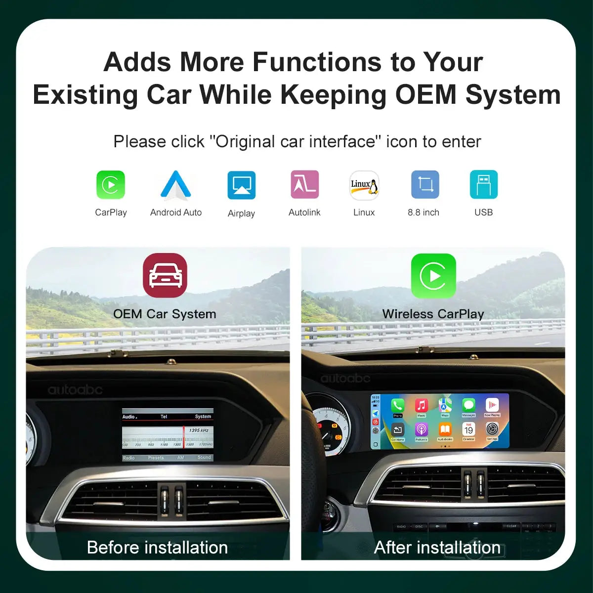 Wireless Carplay Android Auto 8.8"Multimedia Screen For Mercedes Benz W204 C Class NTG4.5 System 2011-2015 Support Mirror link by InterCyprus Trading Ltd