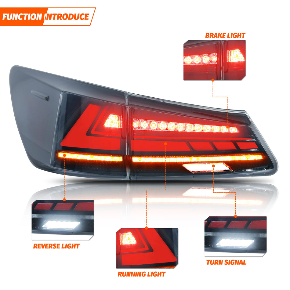 Luci posteriori a LED per Lexus IS250 IS350 ISF 2006-2013 Animazione dinamica sequenziale Nere Lampade posteriori