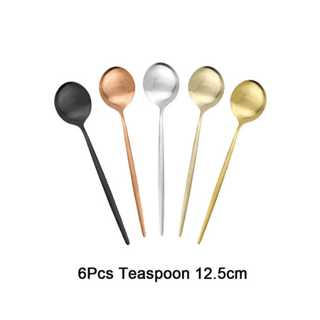 6Pcs Matte Stainless Steel Teaspoon Set &ndash; Elegant Black and Rose Gold Design