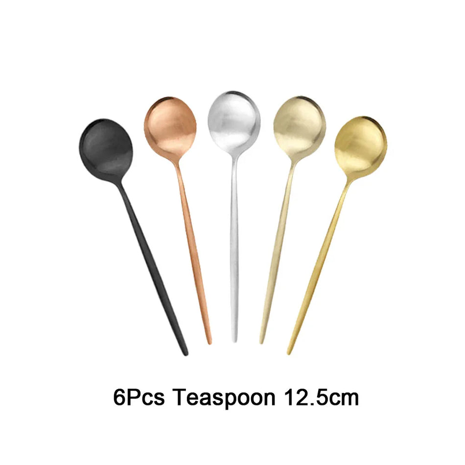 6Pcs Matte Stainless Steel Teaspoon Set &ndash; Elegant Black and Rose Gold Design